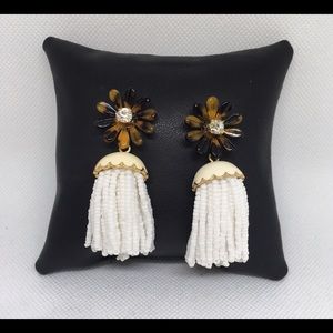 J Crew, White Seed Bead, Tortoise Shell And Crystal Dangle Earrings, Studs